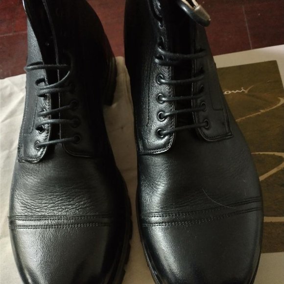 NIB $1475 Santoni Black Calf Leather Goodyear Mens Combat Boot US 11-11.5/UK 10 main image 3